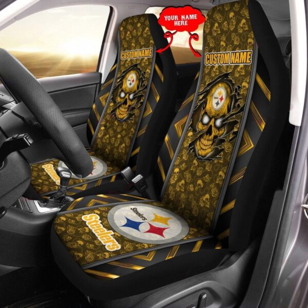 Custom Name Pittsburgh Steelers Skull Car Seat Covers