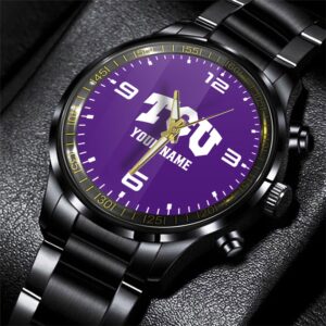 Custom Name TCU Horned Frogs NCAA Black Hand Watch Gifts For Fans 1