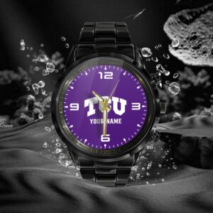 Custom Name TCU Horned Frogs NCAA Black Hand Watch Gifts For Fans 2