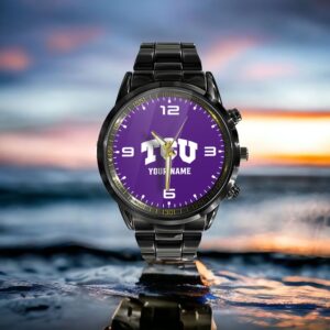 Custom Name TCU Horned Frogs NCAA Black Hand Watch Gifts For Fans 3