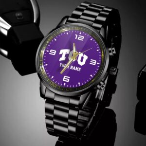 Custom Name TCU Horned Frogs NCAA Black Hand Watch Gifts For Fans 4