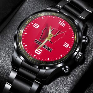 Custom Name Wisconsin Badgers NCAA Black Hand Watch Gifts For Fans 0