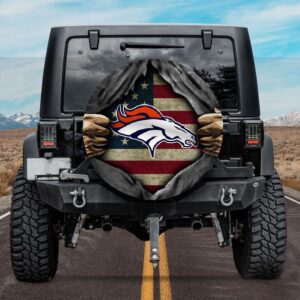 Denver Broncos American Flag Spare Tire Cover Gift For Campers