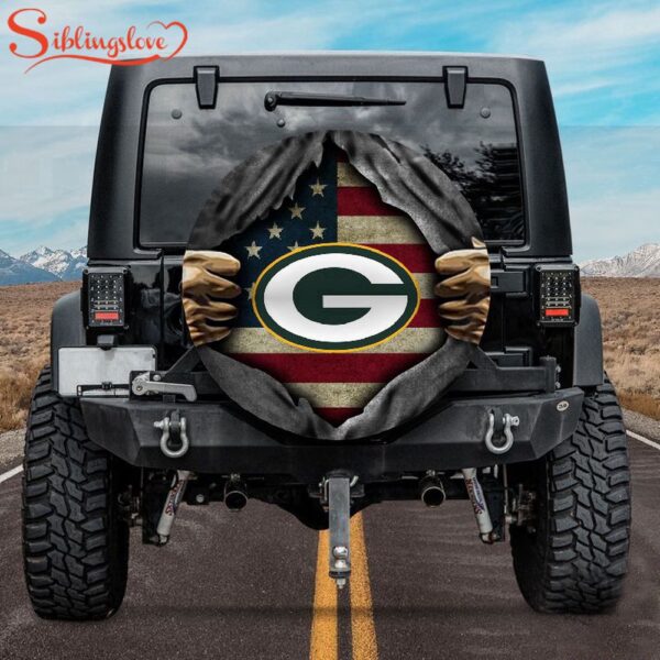 Green Bay Packers American Flag Spare Tire Cover Gift For Campers