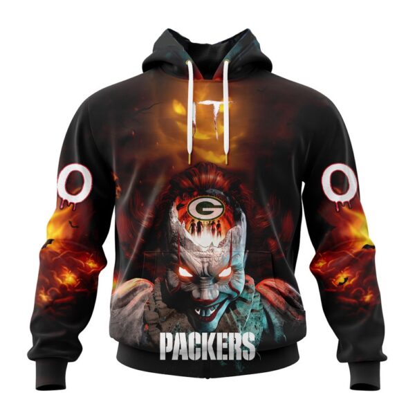 Custom Name And Number NFL Green Bay Packers Halloween Badut Mematikan 3D Hoodie Shirt