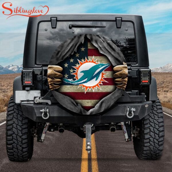 Miami Dolphins American Flag Spare Tire Cover Gift For Campers