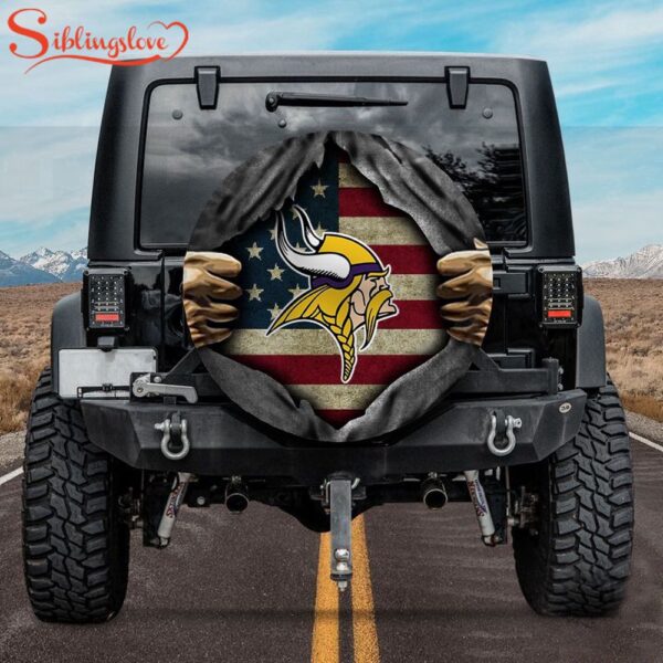 Minnesota Vikings American Flag Spare Tire Cover Gift For Campers