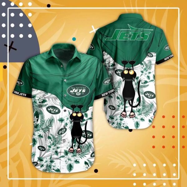 New York Jets Nfl Hawaiian Shirt Black Cat Graphic 3d Printed Hawaii Shirt  Best Fan Ever