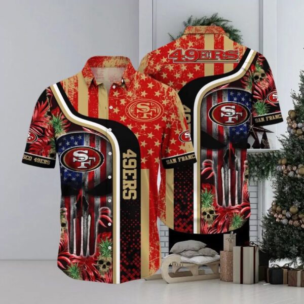 Nfl San Francisco 49ers Hawaiian Shirt Skull Us Flag Nfl Hawaiian Shirt