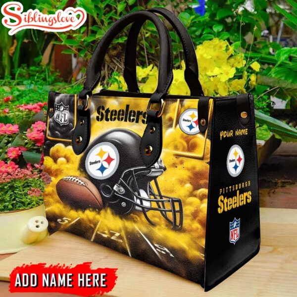 Personalized Name NFL Pittsburgh Steelers Leather Handbag