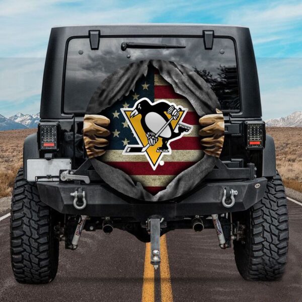 Pittsburgh Penguins American Flag Spare Tire Cover Gift For Campers