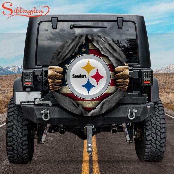 Pittsburgh Steelers American Flag Spare Tire Cover Gift For Campers