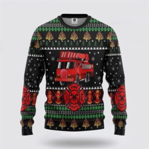 3D Firefighter Truck Ugly Christmas Sweatshirt