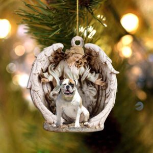 American Bulldog-Angel Hug Winter Love Two Sided Christmas Plastic Hanging Ornamen