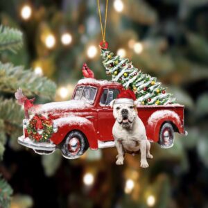 American Bulldog-Cardinal & Truck Two Sided Christmas Plastic Hanging Ornamen