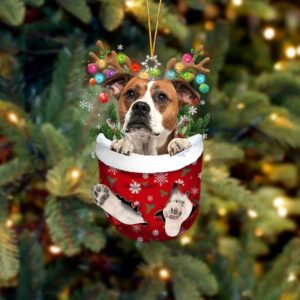 American Bulldog In Snow Pocket Christmas Ornamentt