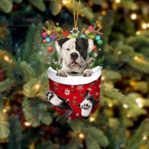 American Bulldog In Snow Pocket Christmas Ornamentt, Dog Memorial Gif