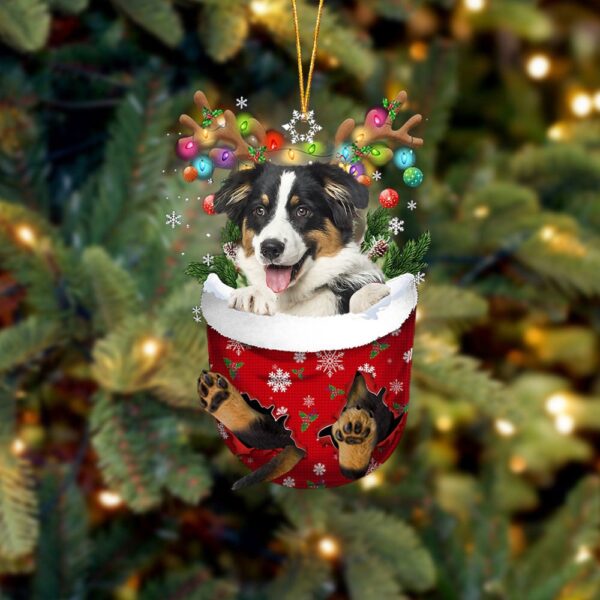 Australian Shepherd In Snow Pocket Christmas Ornament, Ornaments Hanging Gift