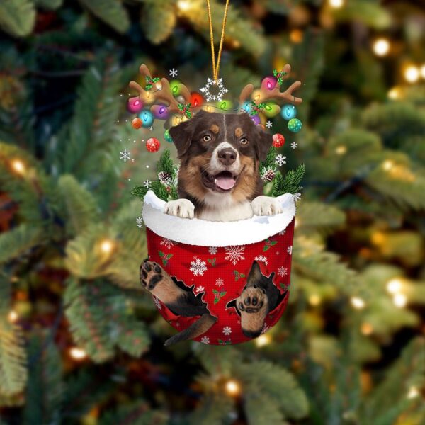 Australian Shepherd In Snow Pocket Christmas Ornamentt