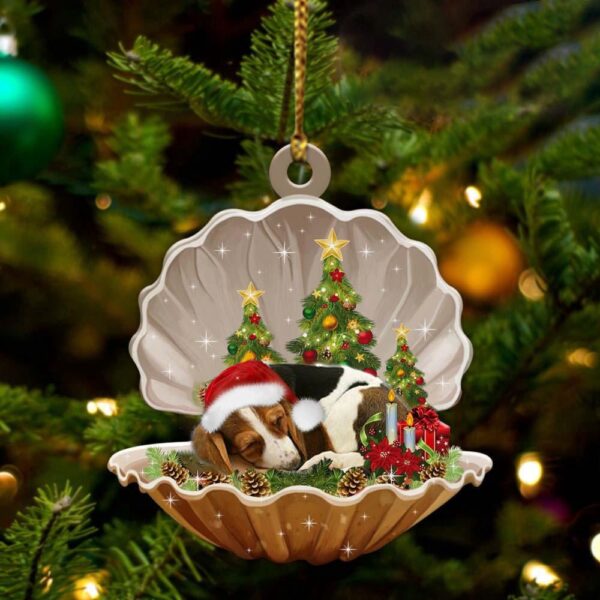 Basset Hound3-Sleeping Pearl In Christmas Two Sided Christmas Plastic Hanging Ornamen