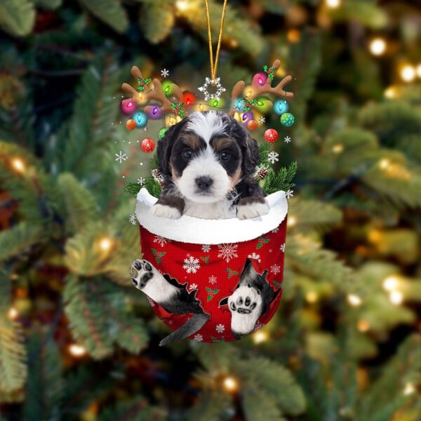 Bernedoodle In Snow Pocket Christmas Ornamentt