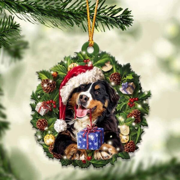 Bernese Mountain With Santa Hat Christmas Dog Ornaments Best Xmas Gifts