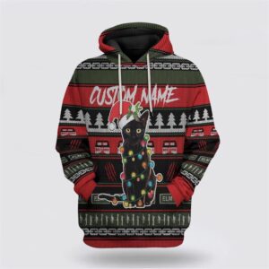 Black Cat Ugly Christmas Custom Name 3D All Over Print Hoodie