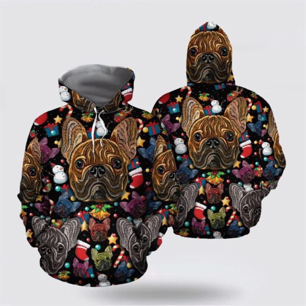 Bulldog Christmas Pattern All Over Print 3D Hoodie