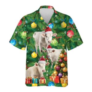 Charolais Cow Christmas Tree Hawaiian Beach Shirts