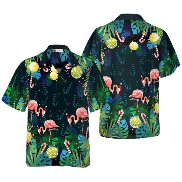 Christmas Flamingo Tropical Hawaiian Shirt Button Down Shirt