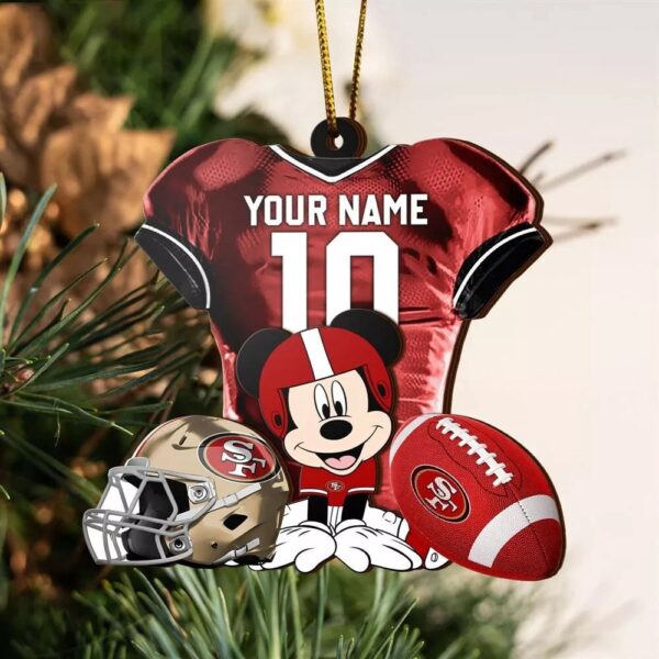 Custom Name NFL San Francisco 49ers Football Mickey Mouse Christmas Ornament