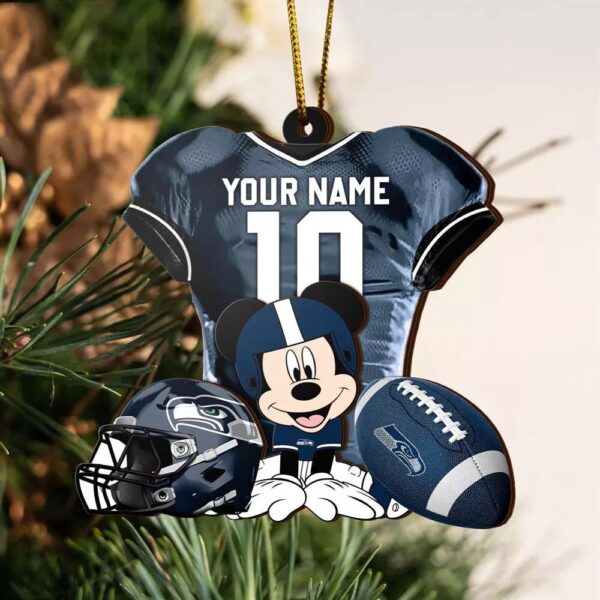 Custom Name NFL Seattle Seahawks Football Team Mickey Mouse Christmas Ornament