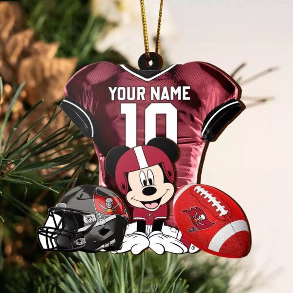 Custom Name NFL Tampa Bay Buccaneers Football Mickey Mouse Christmas Ornament