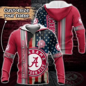 Customized NCAA Alabama Crimson Tide Hoodie 3D US Flag Sleek Style For Fans