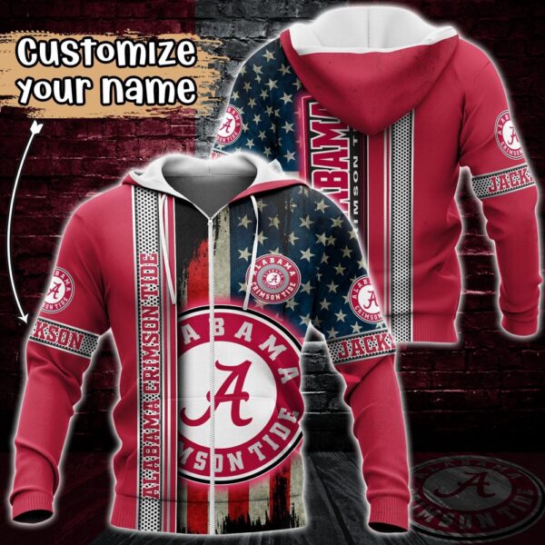 Customized NCAA Alabama Crimson Tide Hoodie 3D US Flag Sleek Style For Fans