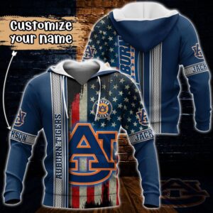 Customized NCAA Auburn Tigers Hoodie 3D US Flag Sleek Style For Fans