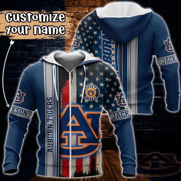 Customized NCAA Auburn Tigers Hoodie 3D US Flag Sleek Style For Fans