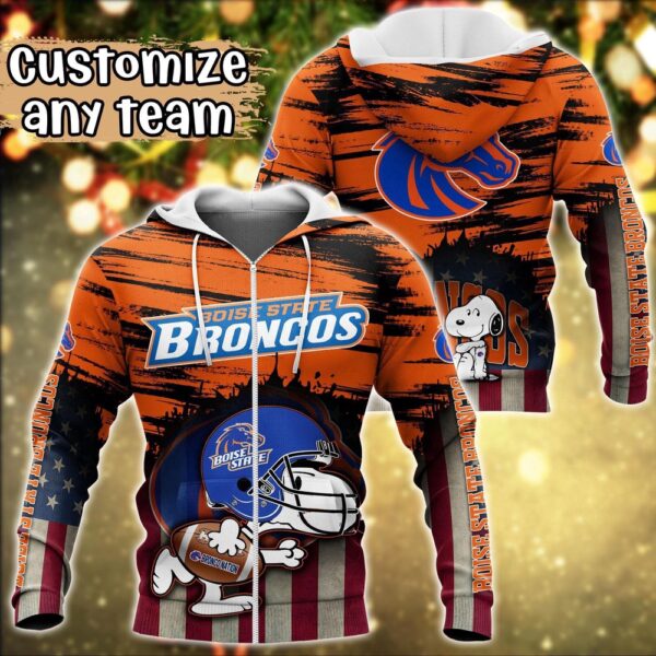 Customized NCAA Boise State Broncos Hoodie 3D Snoopy Sports For Fans