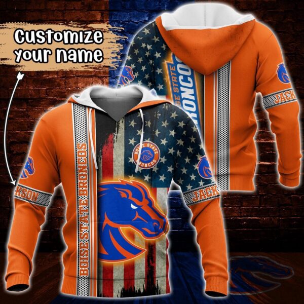 Customized NCAA Boise State Broncos Hoodie 3D US Flag Sleek Style For Fans