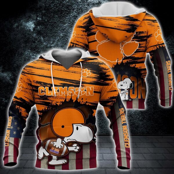 Customized NCAA Clemson Tigers Hoodie 3D Snoopy Pattern For Fans