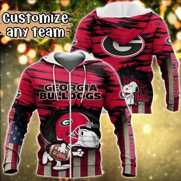 Customized NCAA Georgia Bulldogs Hoodie 3D Snoopy Sports For Fans