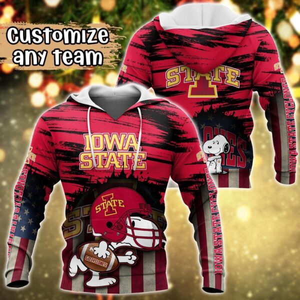 Customized NCAA Iowa State Cyclones Hoodie 3D Snoopy Plays Sports For Fans