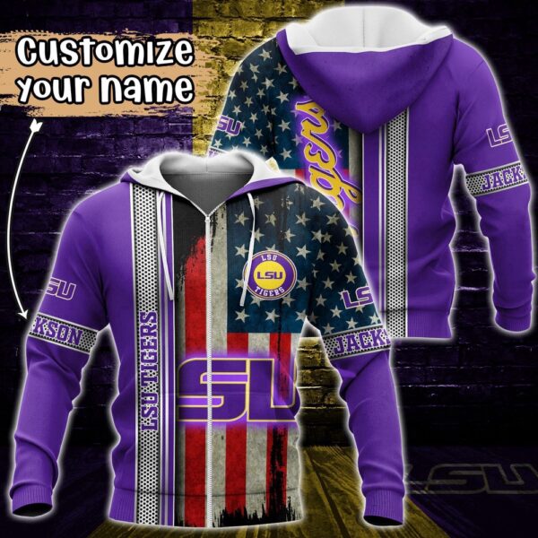 Customized NCAA LSU TIGERS Hoodie 3D US Flag Sleek Style For Fans