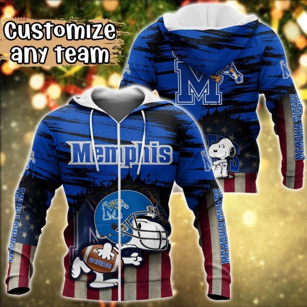 Customized NCAA Memphis Tigers Hoodie 3D Snoopy Sports For Fans