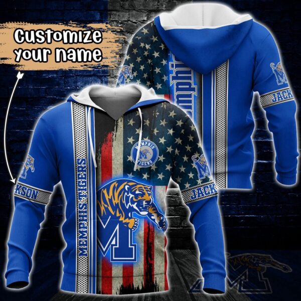 Customized NCAA Memphis Tigers Hoodie 3D US Flag Sleek Style For Fans