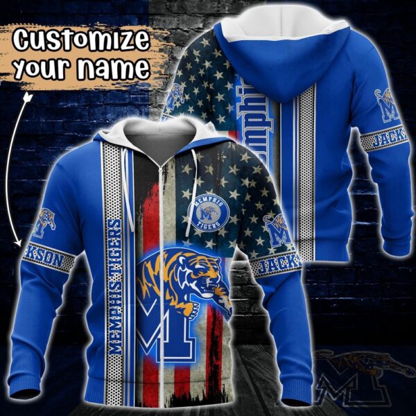 Customized NCAA Memphis Tigers Hoodie 3D US Flag Sleek Style For Fans