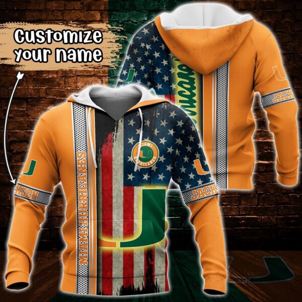 Customized NCAA Miami Hurricanes Hoodie 3D US Flag Sleek Style For Fans