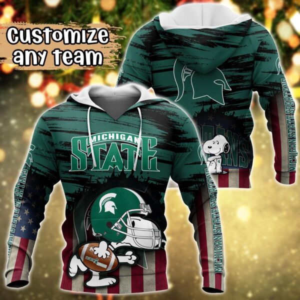 Customized NCAA Michigan State Spartans Hoodie 3D Snoopy Sports For Fans