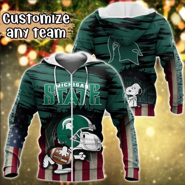 Customized NCAA Michigan State Spartans Hoodie 3D Snoopy Sports For Fans