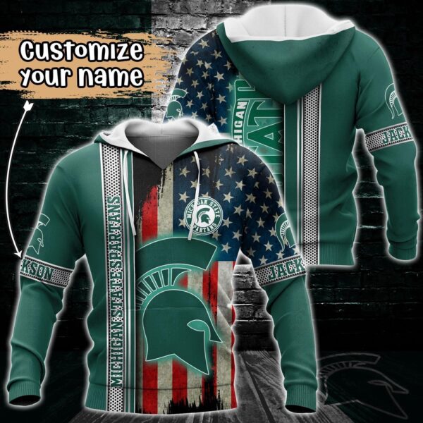 Customized NCAA Michigan State Spartans Hoodie 3D US Flag Sleek Style For Fans